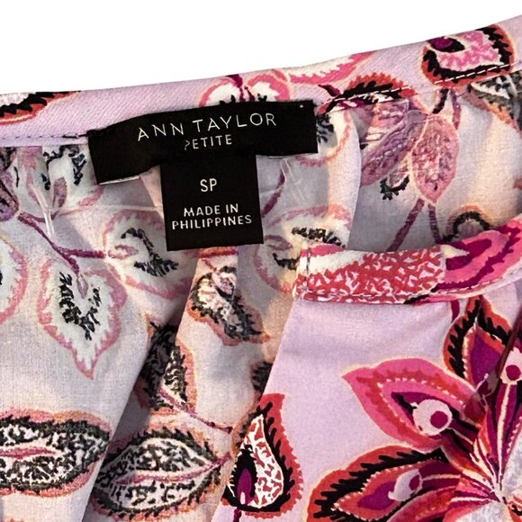 Ann Taylor Petite Floral Blouse SP Purple & Pink Cotton Blend 1654 - Picture 4 of 6